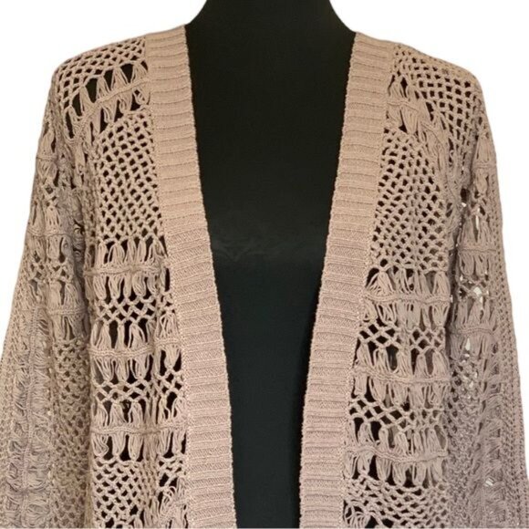 NWT GOLD HAWK Crochet Cardigan Sz S Beige Open Front 100% Cotton Cottage Boho - Picture 3 of 13